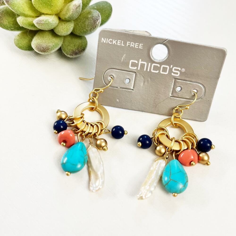 NEW Chico's Hoop Beaded Charm Earrings